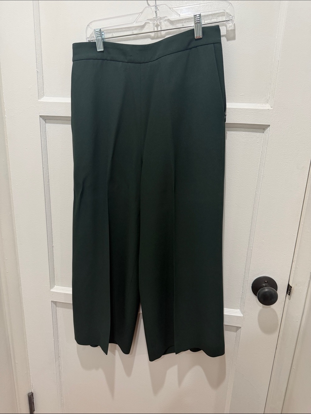 BOSS Wide Leg Cropped Pants in Dark Green